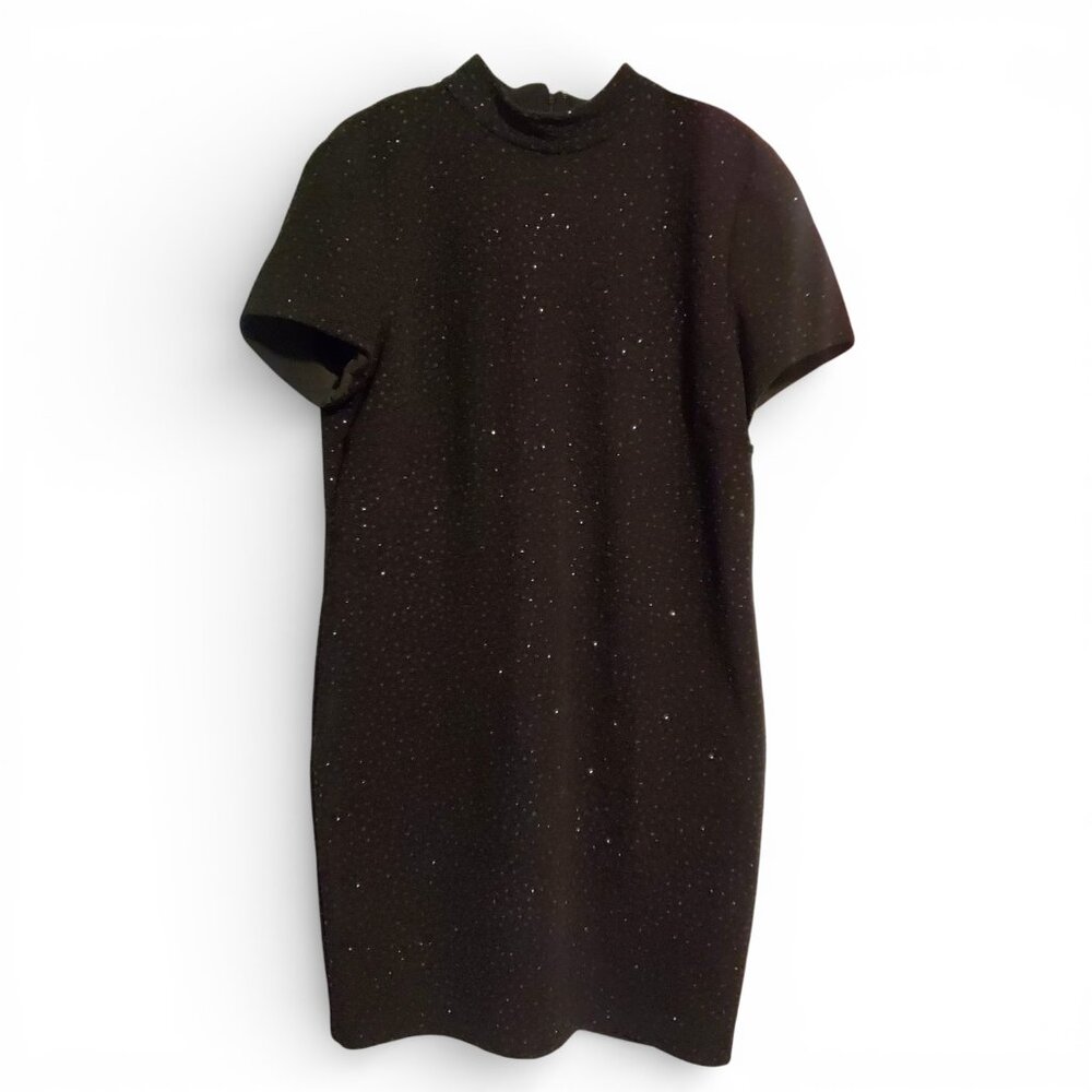 Vintage 90s Bodycon Mock Neck Short Sleeve Knee Length Sparkle Dress Size 14